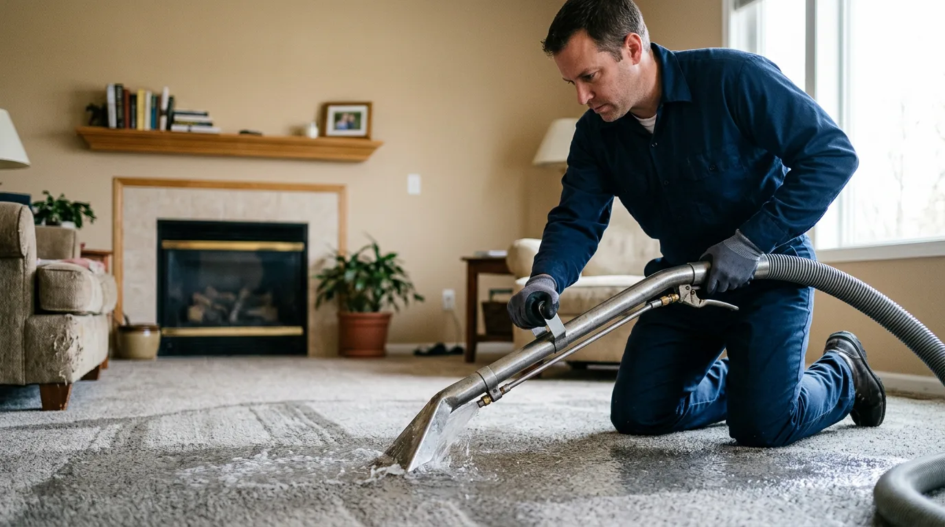 Water damage restoration technician working near Alden, IA